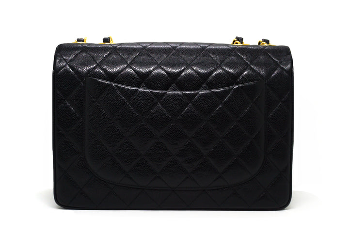 Chanel Vintage Rare Black Caviar XL CC Jumbo Flap – Classic Coco
