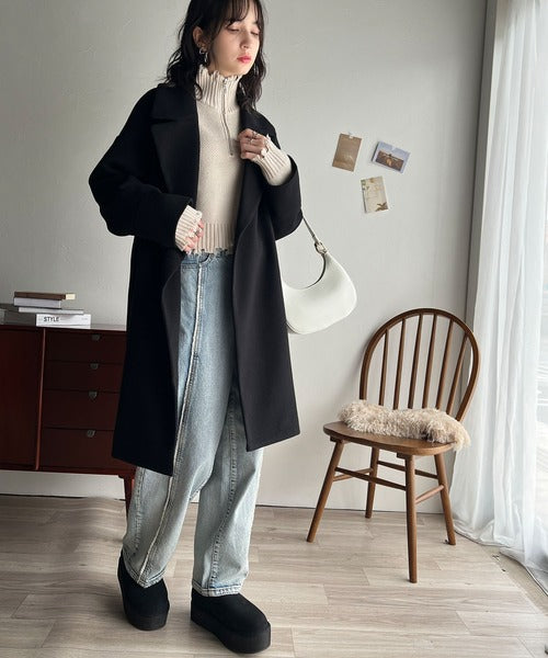 羽織るだけで上品見え！ウールライク素材ダブルテーラードチェスター