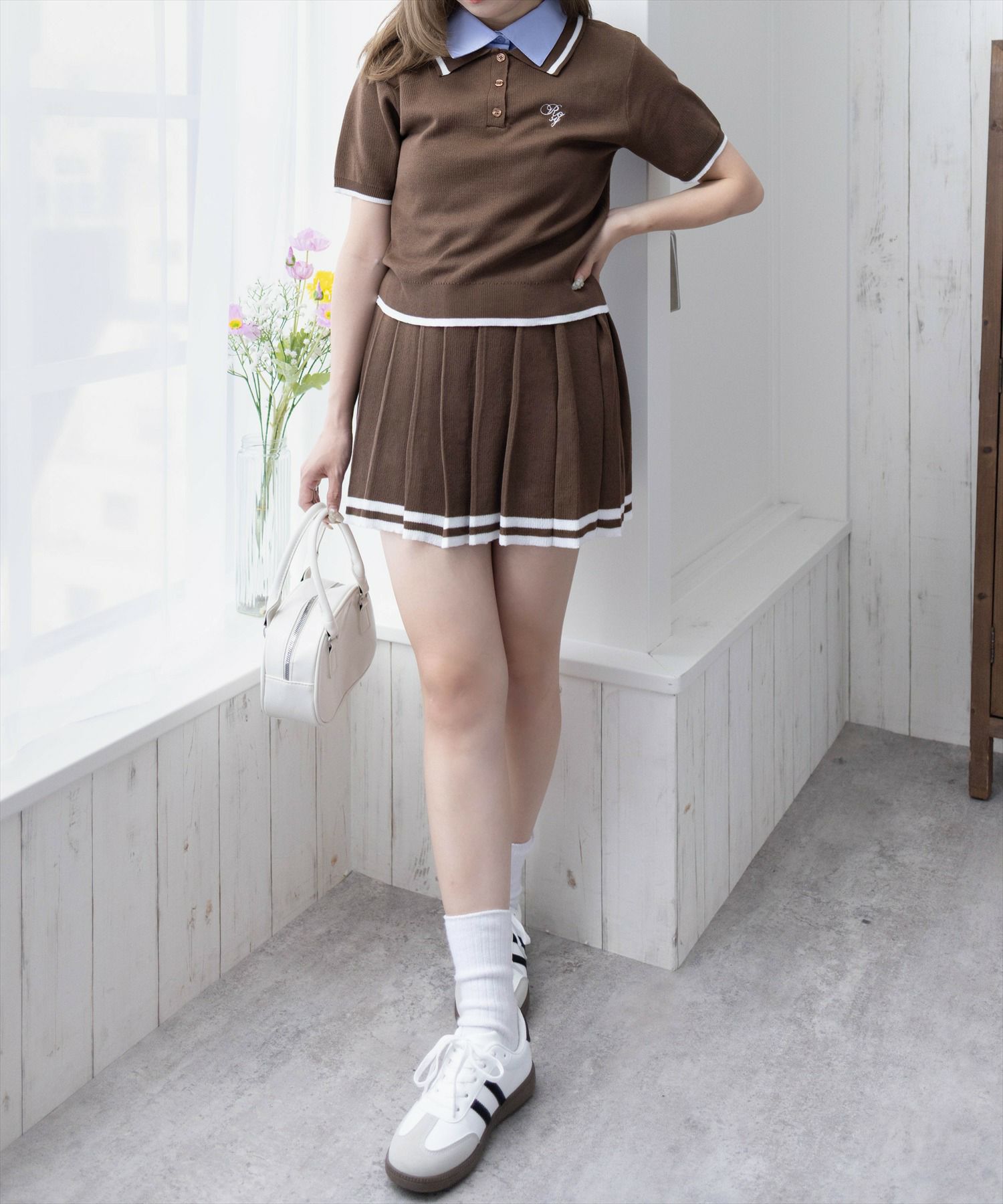 clear ダブルカラーポロニット＆スカートセットアップ[CL9332