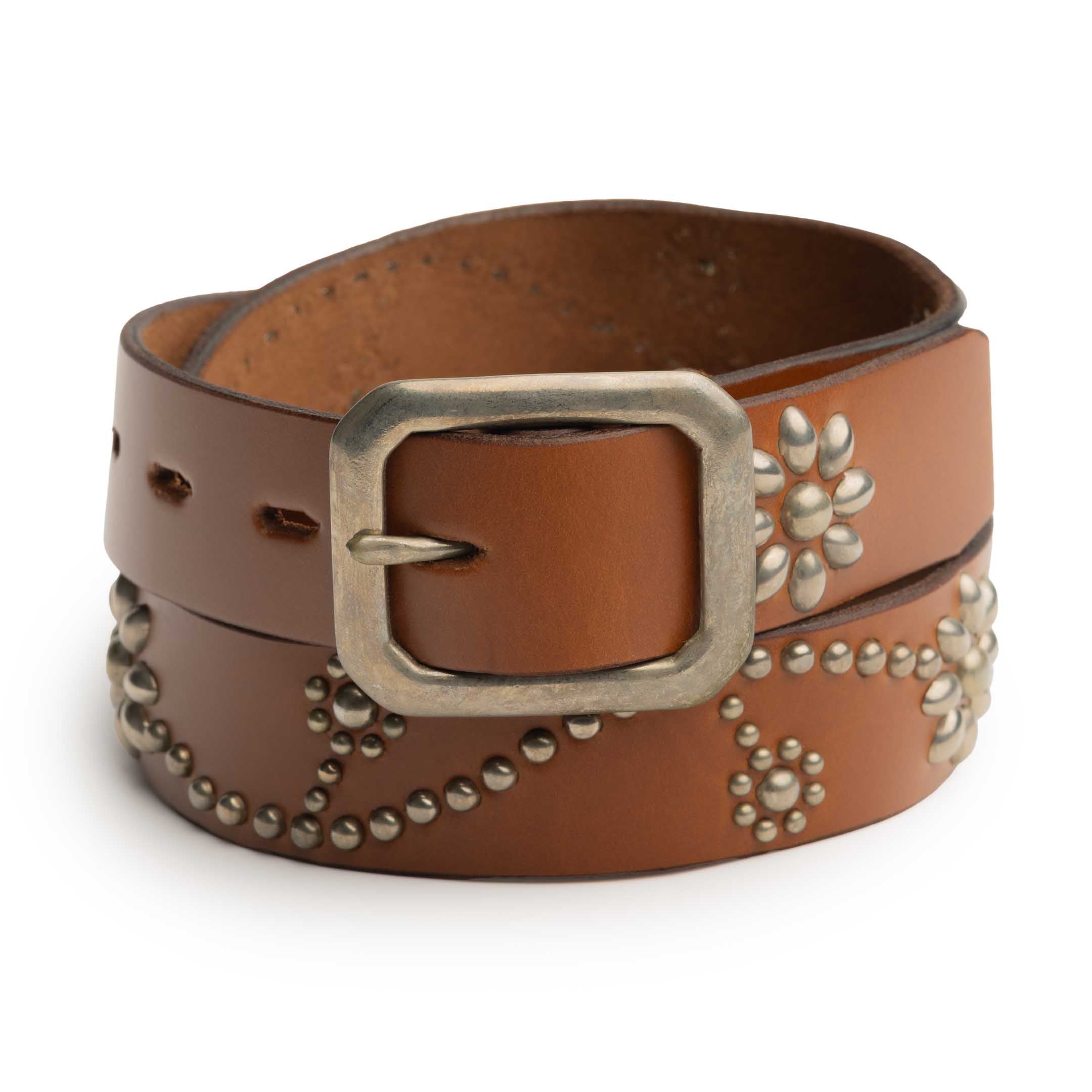 HTC Belt Light Brown Leather W/Silver Studs (24 1.25) – Clutch Cafe