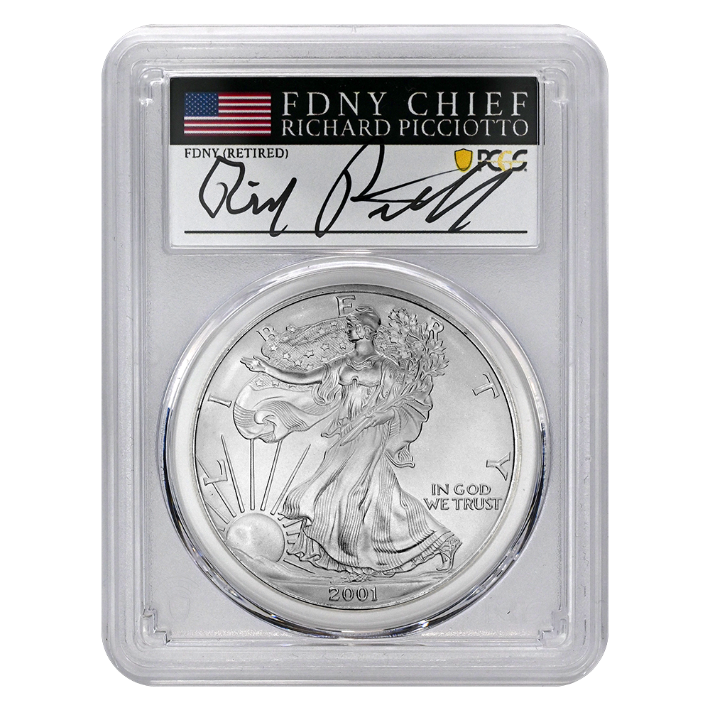 9/11 Tribute 2001 MS69 Silver Eagle - NYFD signed | US Coins