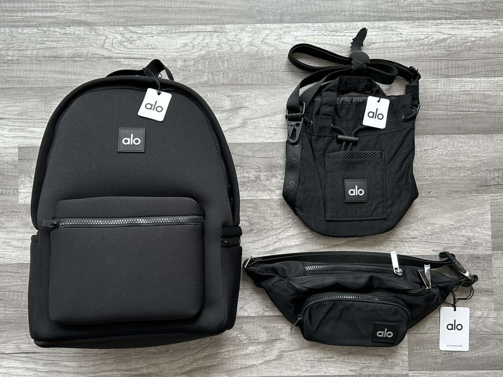 Alo Yoga Bundle Stow Backpack Crossbody Bucket Bag Explorer Fanny