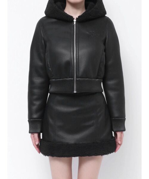 GYDAフーディーフェイクレザーボアコート – CROCHU