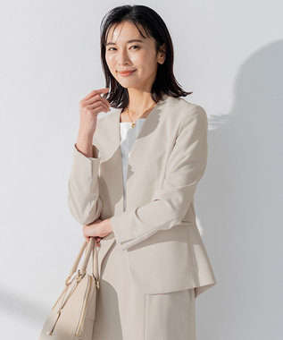 セットアップ対応/洗える】合繊 セットアップ ノーカラー ジャケット