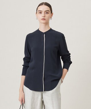 UVケア・速乾・洗える】BackSatinAmunzen バンドカラーブラウス / ICB