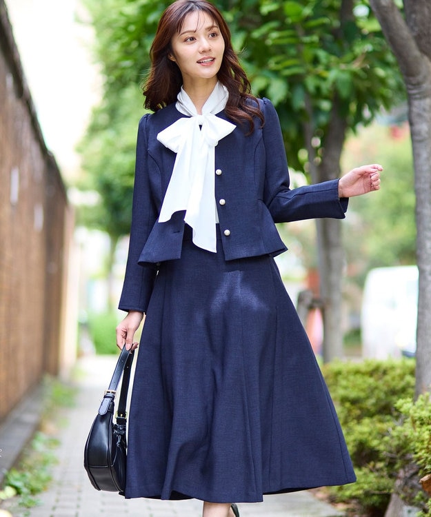 パール釦ペプラムジャケット×スカート セットアップ / Feroux