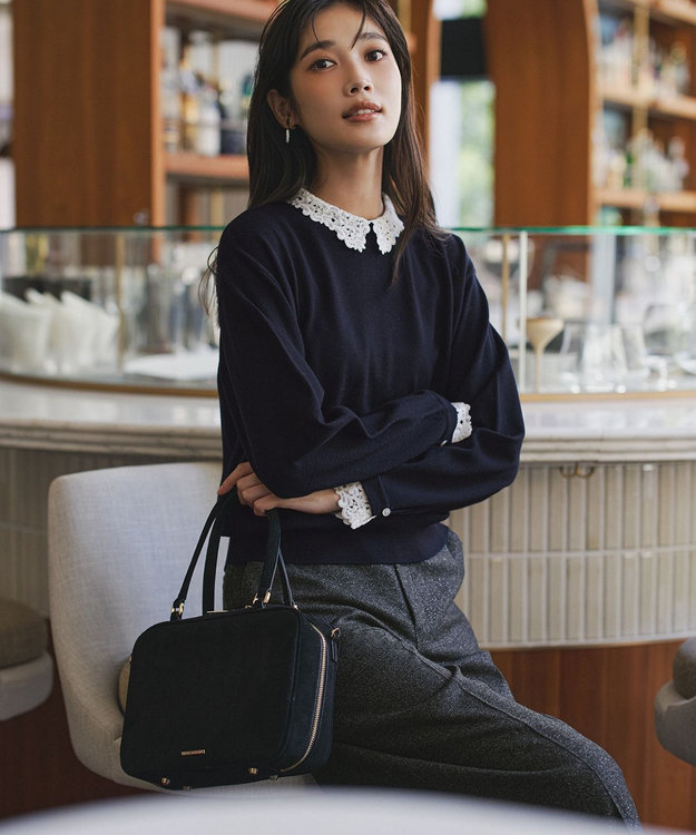 洗える】エンブロイダリー フラワーレースコンビ ニット / 23区