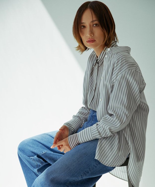 接触冷感・洗える】 キュプラローンストライプ シャツ / ICB