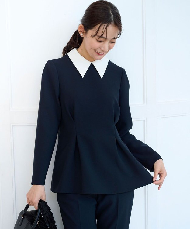 KUMIKYOKU NAVY】コンフォータブルドレープ 襟付きブラウス / 組曲