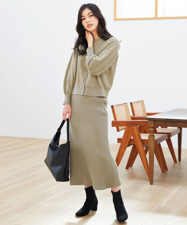 フェザーカーディガン×ニットスカートセットアップ / ANY