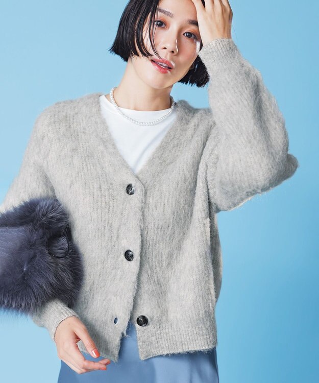 アルパカシャギー Vネックカーディガン / UNFILO | ファッション通販