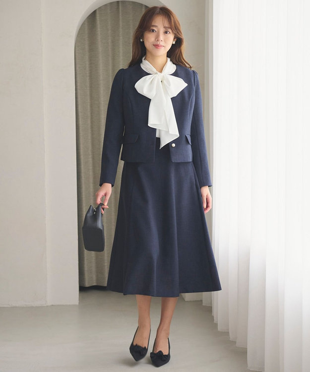 洗える】パールボタンジャケット×スカート セットアップ / Feroux