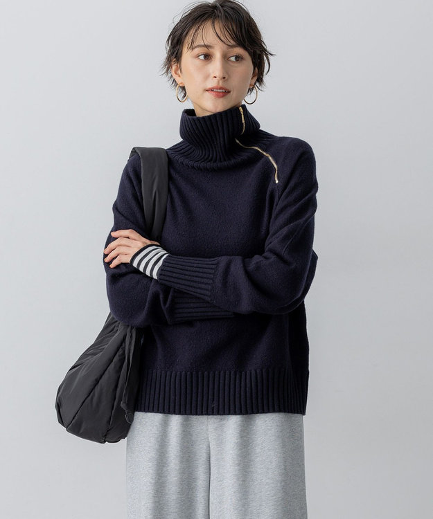 ボイルドウールコンビ ジップ タートルニット / 23区 | ファッション