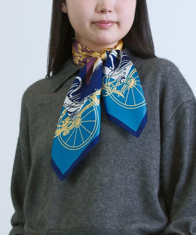 Marcaオリジナル】色面シルエット馬車 小判スカーフ シルクツイル