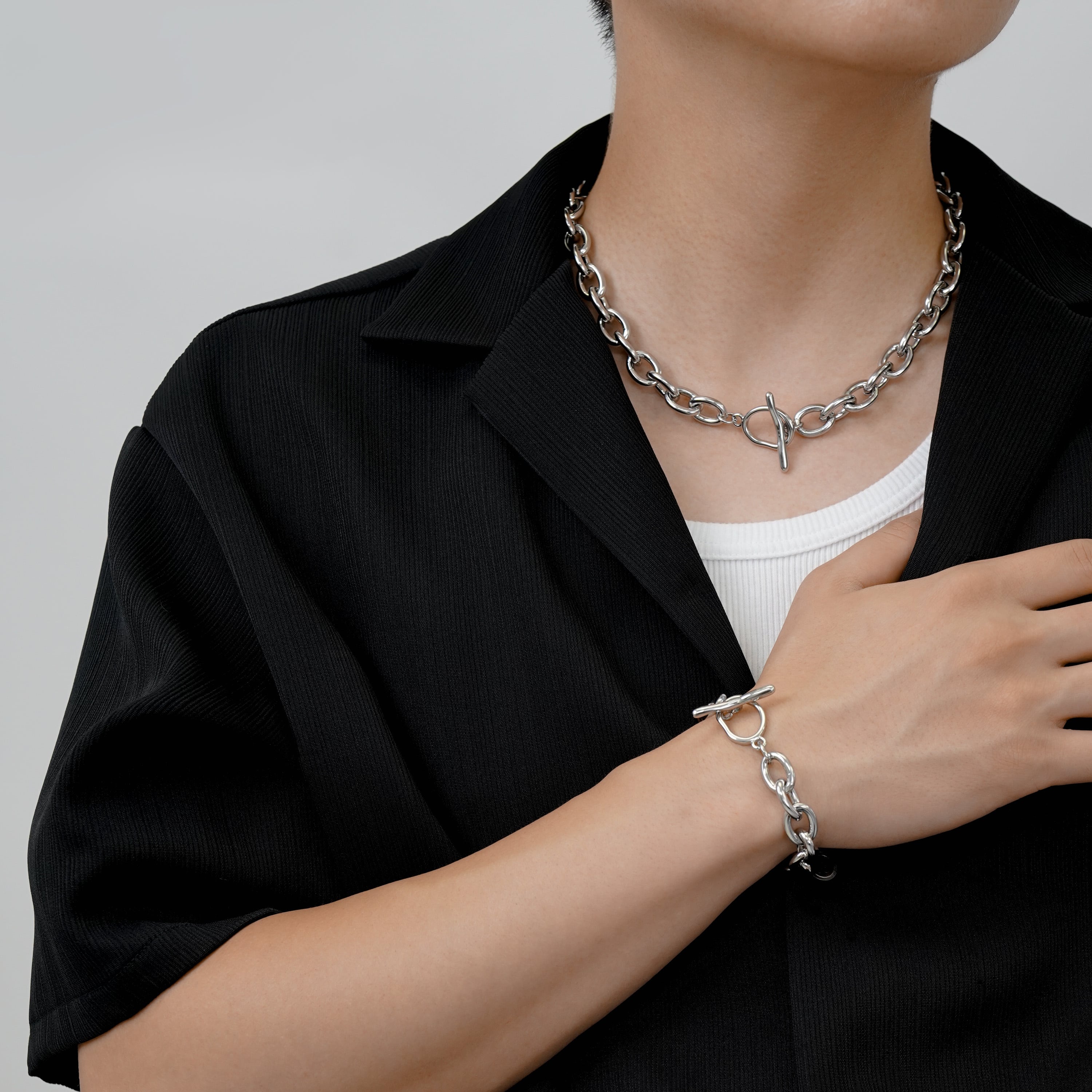 Unique cable chain bracelet silver｜cross Jewellia｜金アレ対応