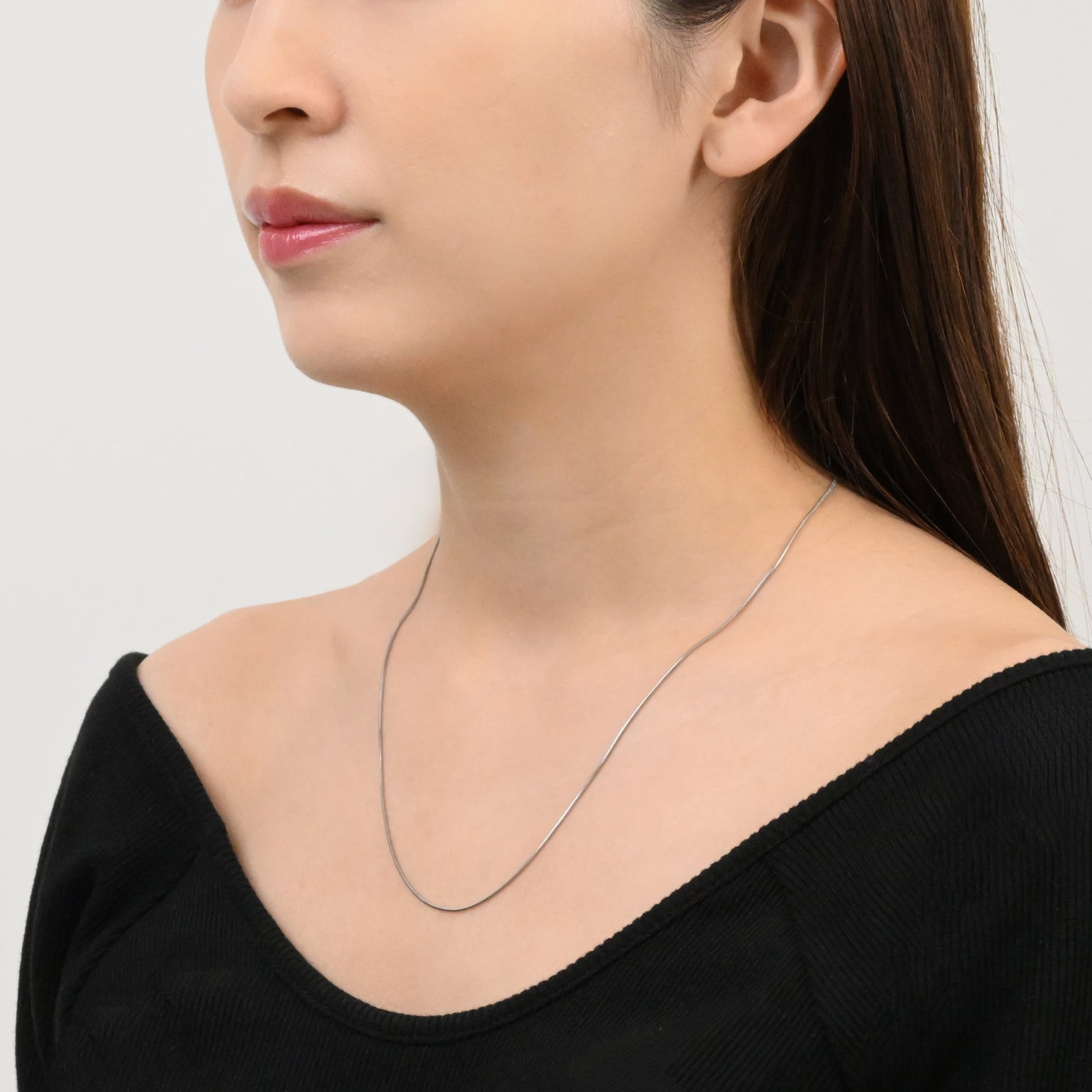 Round snake slim chain necklace silver｜cross Jewellia｜金アレ対応