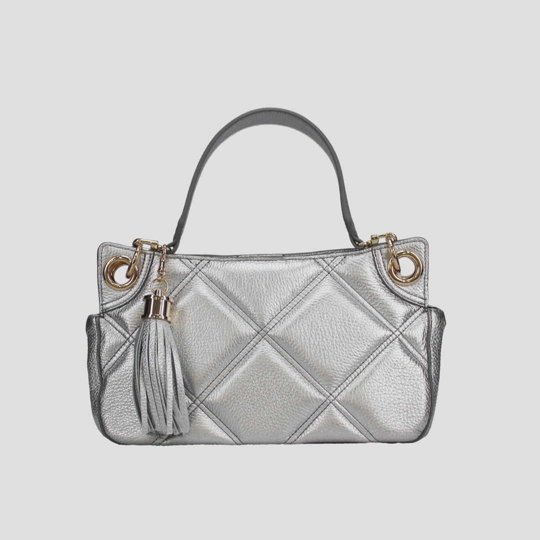 イタリアンレザー 牛革メタリックキルティングバッグ ショルダー掛け