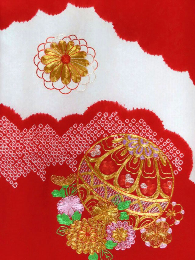 お宮参り 女の子 着物 日本製 本絞り 刺繍柄の赤ちゃんのお祝い着 (初
