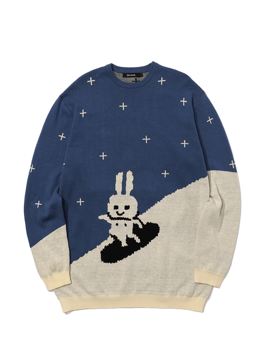 スノーボード柄のコットンセーター｜ウサギがいる｜CUNE ONLINE STORE