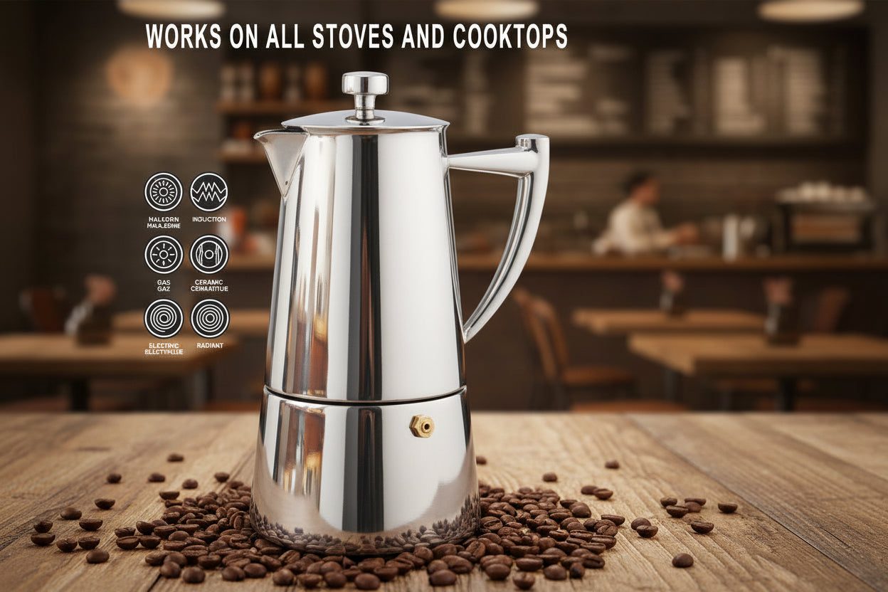 Cuisinox Roma Mirror Stainless Steel Induction Stovetop Moka Espresso