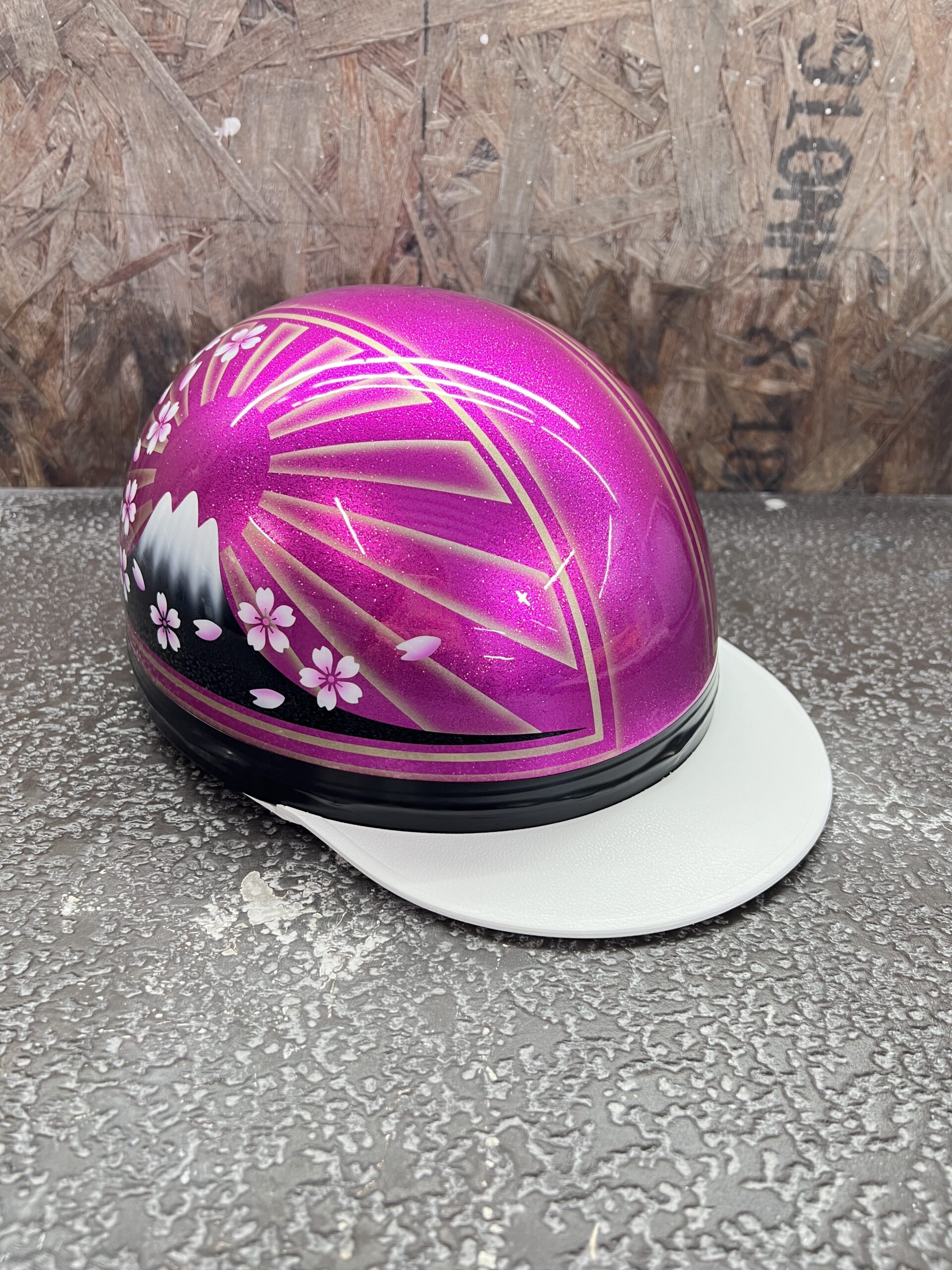 コルク半カスタム富士日章3つボタンホワイトピンクラメ桜高級クリヤ