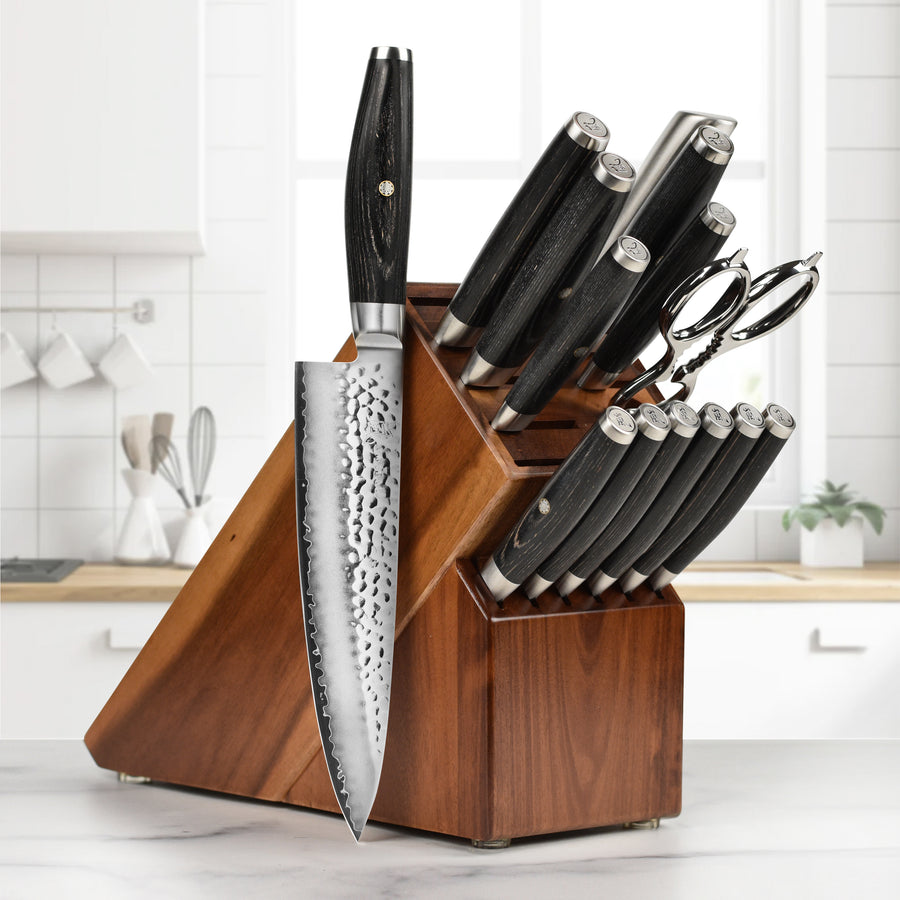 Yaxell Japanese Knife Set - Ketu SG2 Series, 15 Piece Acacia