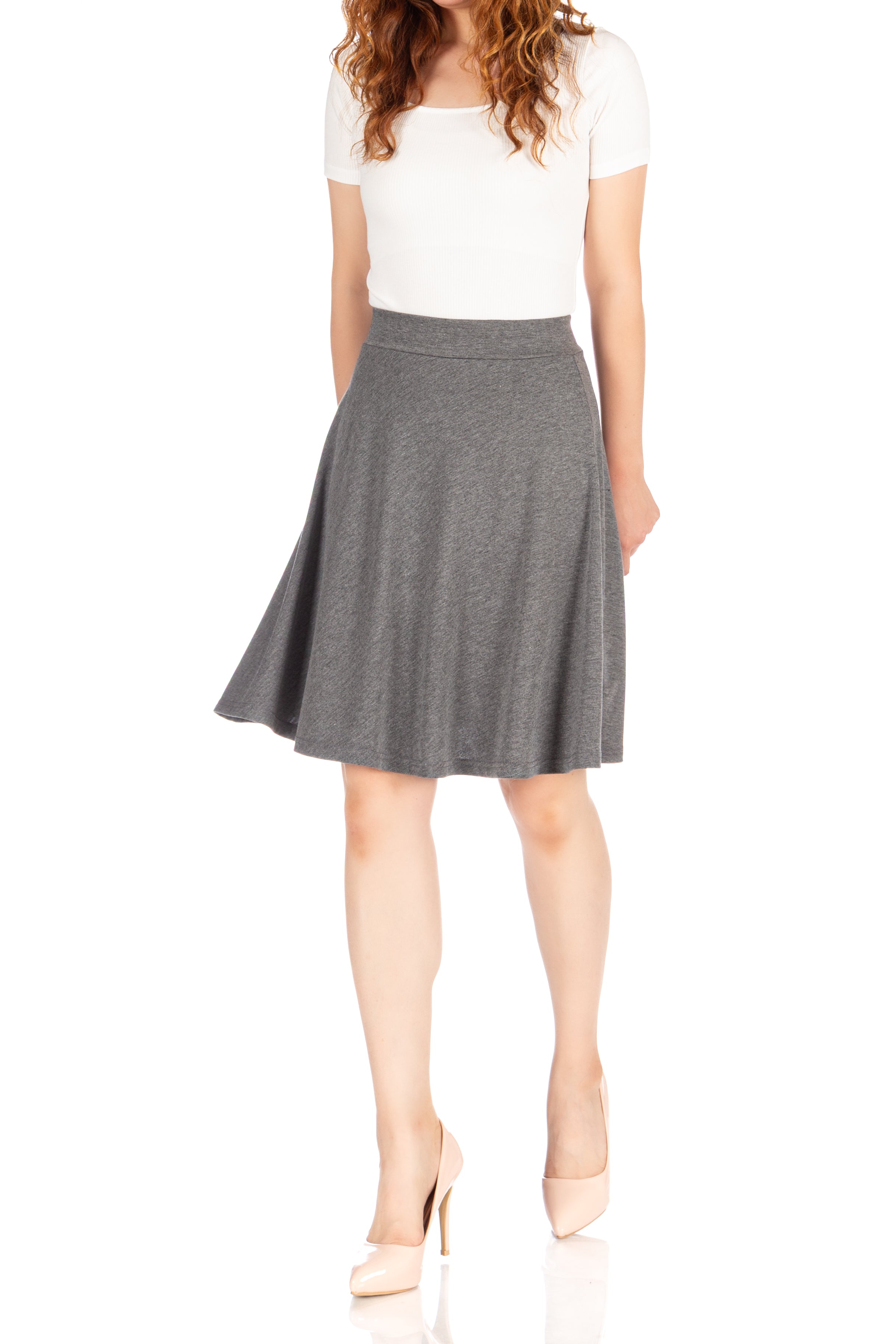 Simple Stretch A-line Flared Knee Length Skirt_Charcoal – Dani's