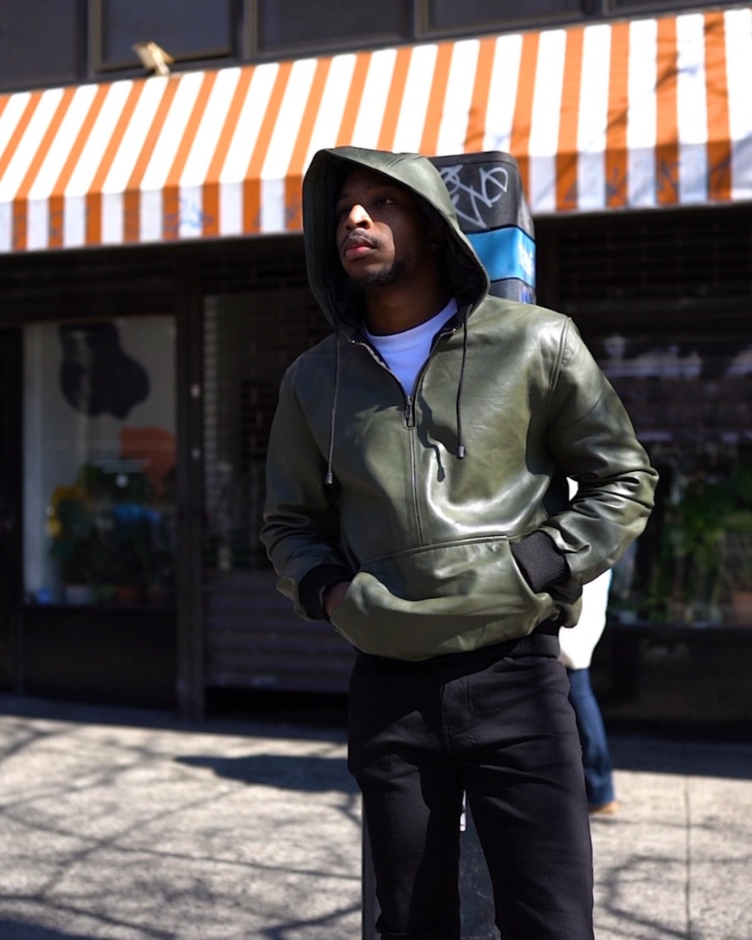 MEN LEATHER PULL OVER HOODIE- GREEN – DaRucci Leather