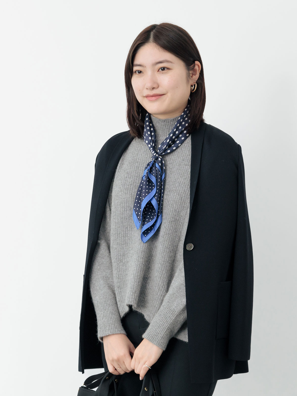 スカーフ/ラインボーダードット(65×65)/オフホワイト | Factelier