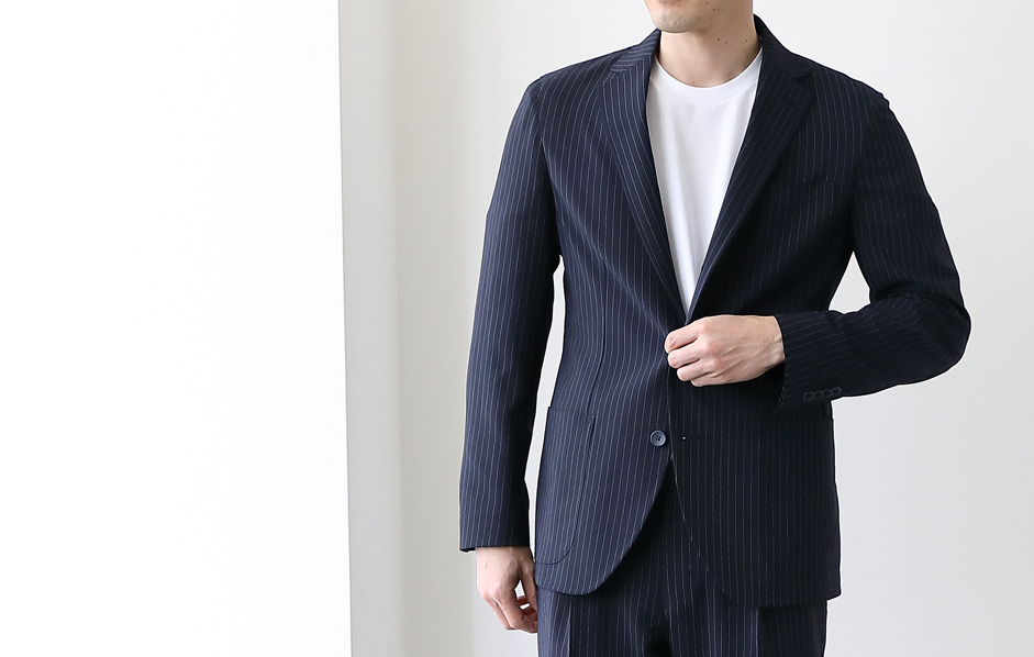 リネンライク クラシカル3ボタンテーラードジャケット/ストライプ