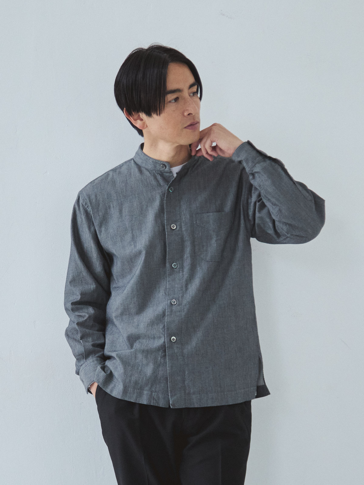 ZEROシャツ コンフォートバンドカラー/グレー | Factelier (ファクトリエ)