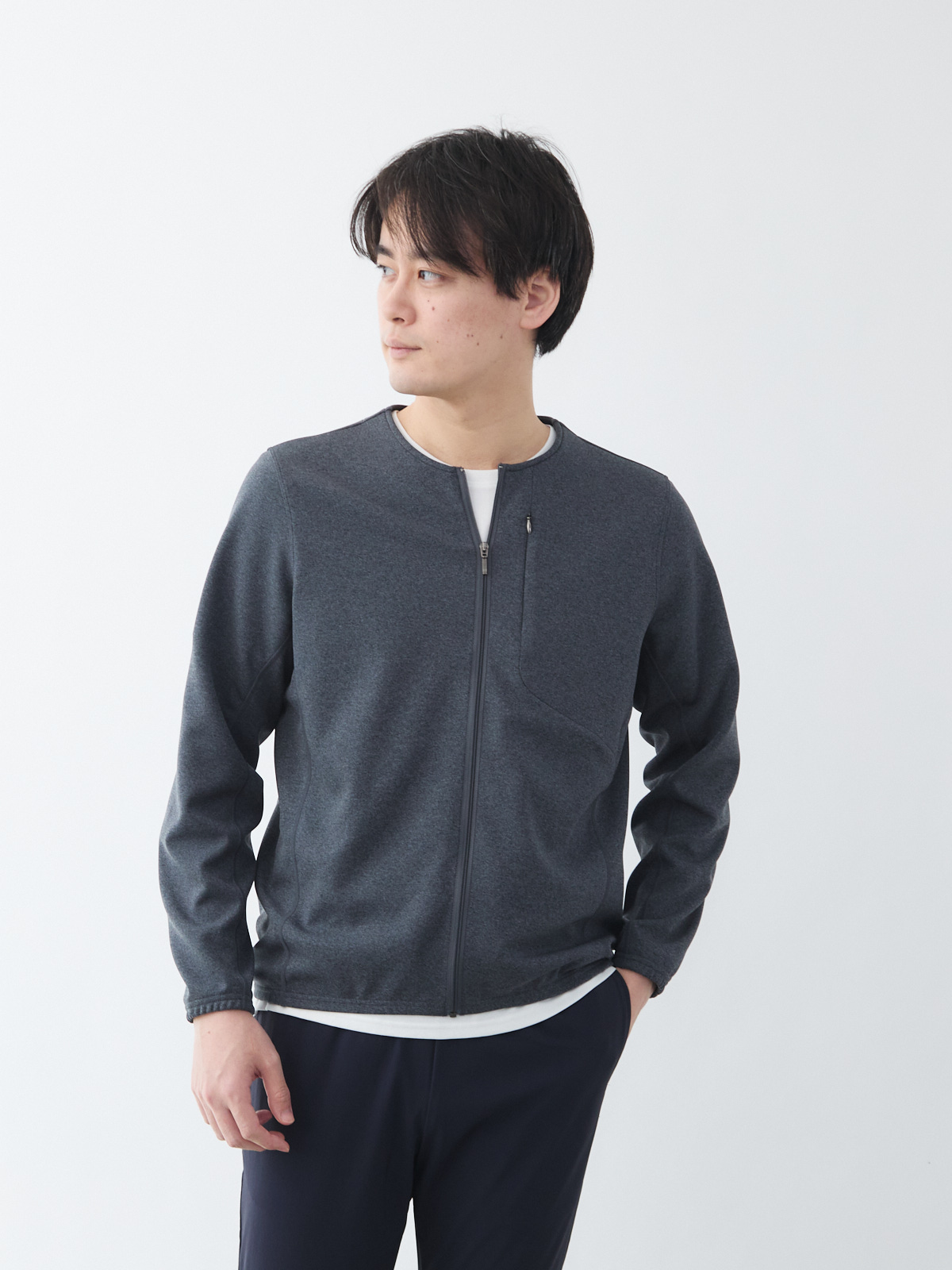 エアーブルゾン ジップアップ/リブスリーブ/グレー | Factelier