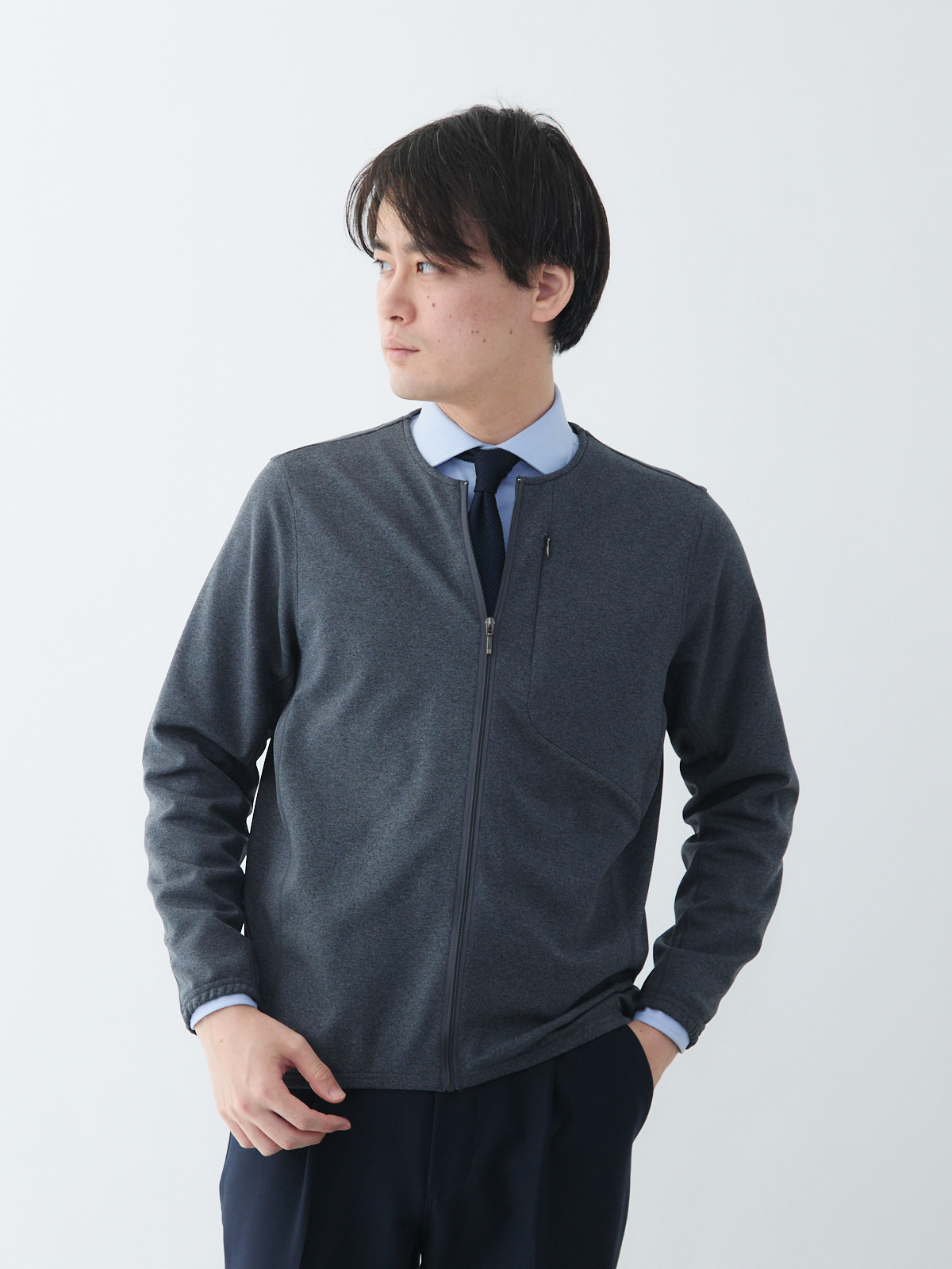 エアーブルゾン ジップアップ/リブスリーブ/グレー | Factelier