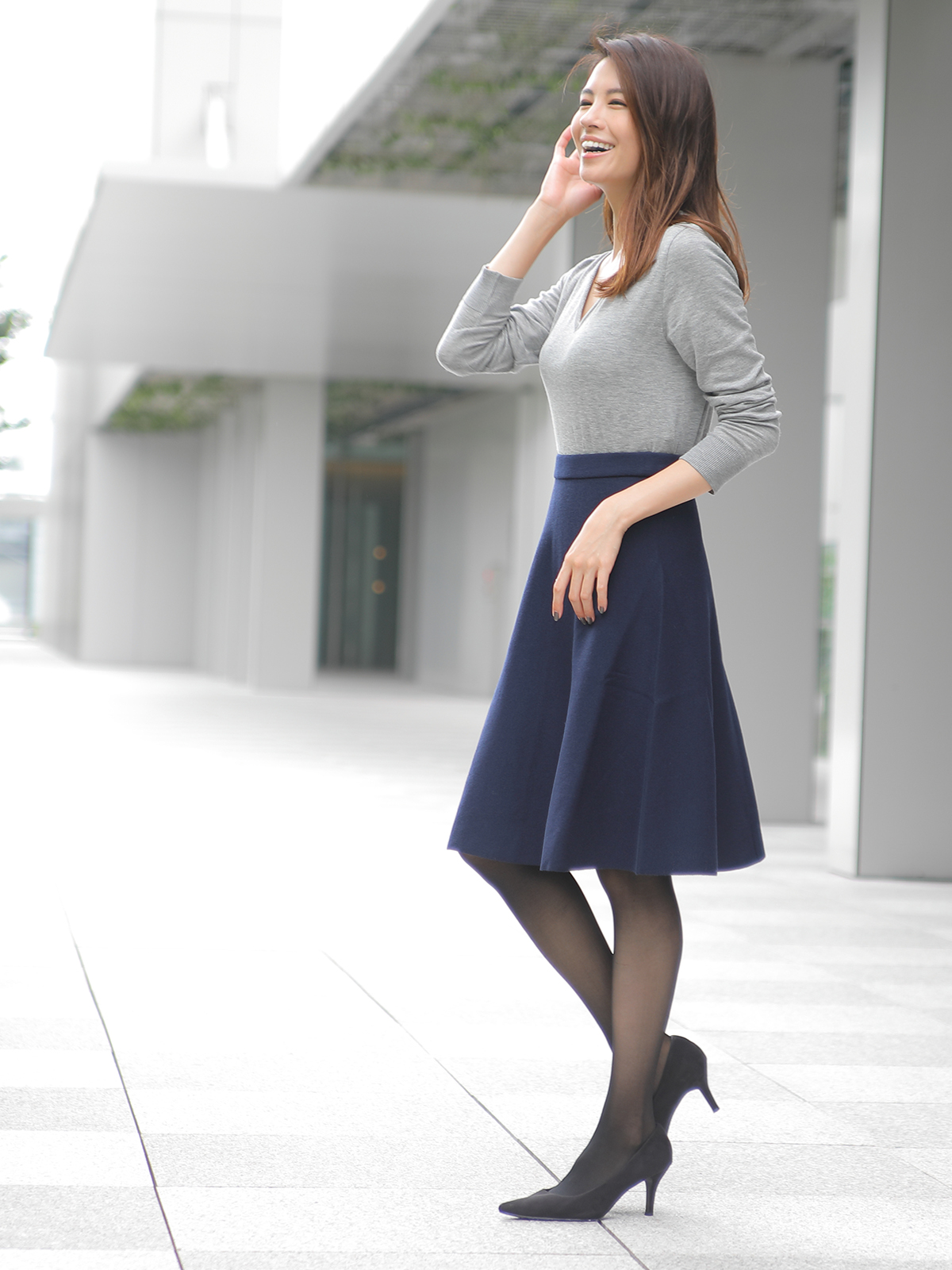 ミラノリブスカート/ネイビー | Factelier (ファクトリエ)