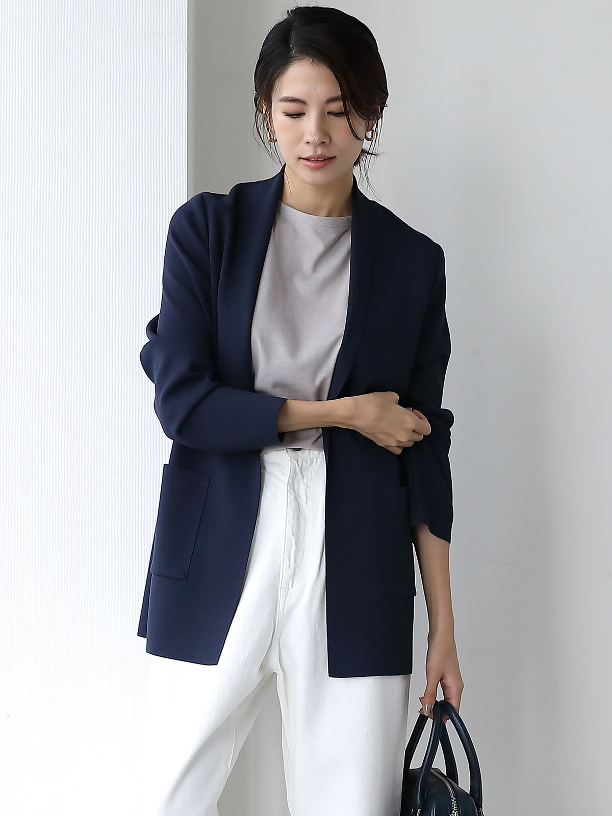 ミラノリブニットジャケット/ネイビー | Factelier (ファクトリエ)