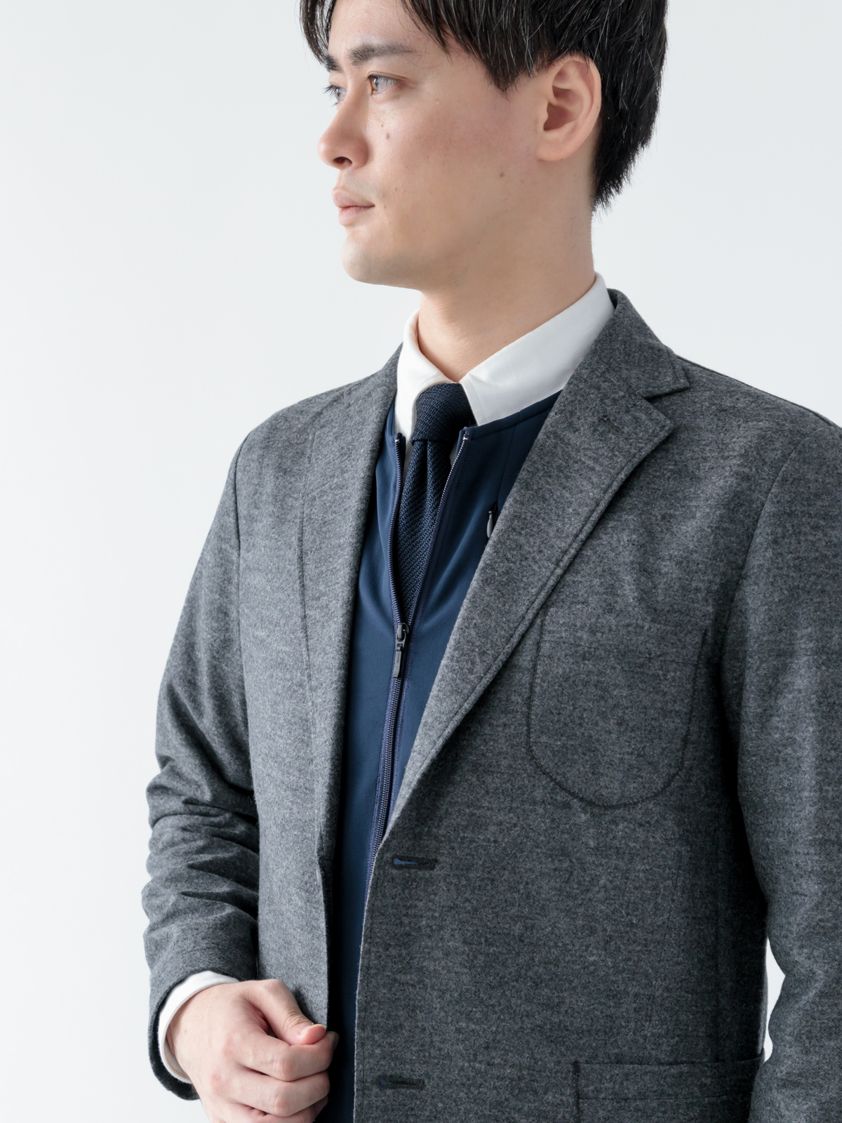 エアーブルゾン ジップアップ/リブスリーブ/ネイビー | Factelier