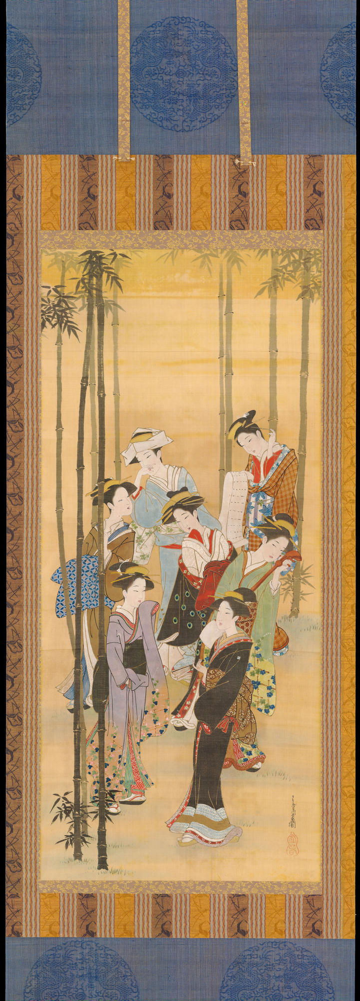 宮川長春による浮世絵「Seven Bijin in a Bamboo Forest - 竹林七美人図」