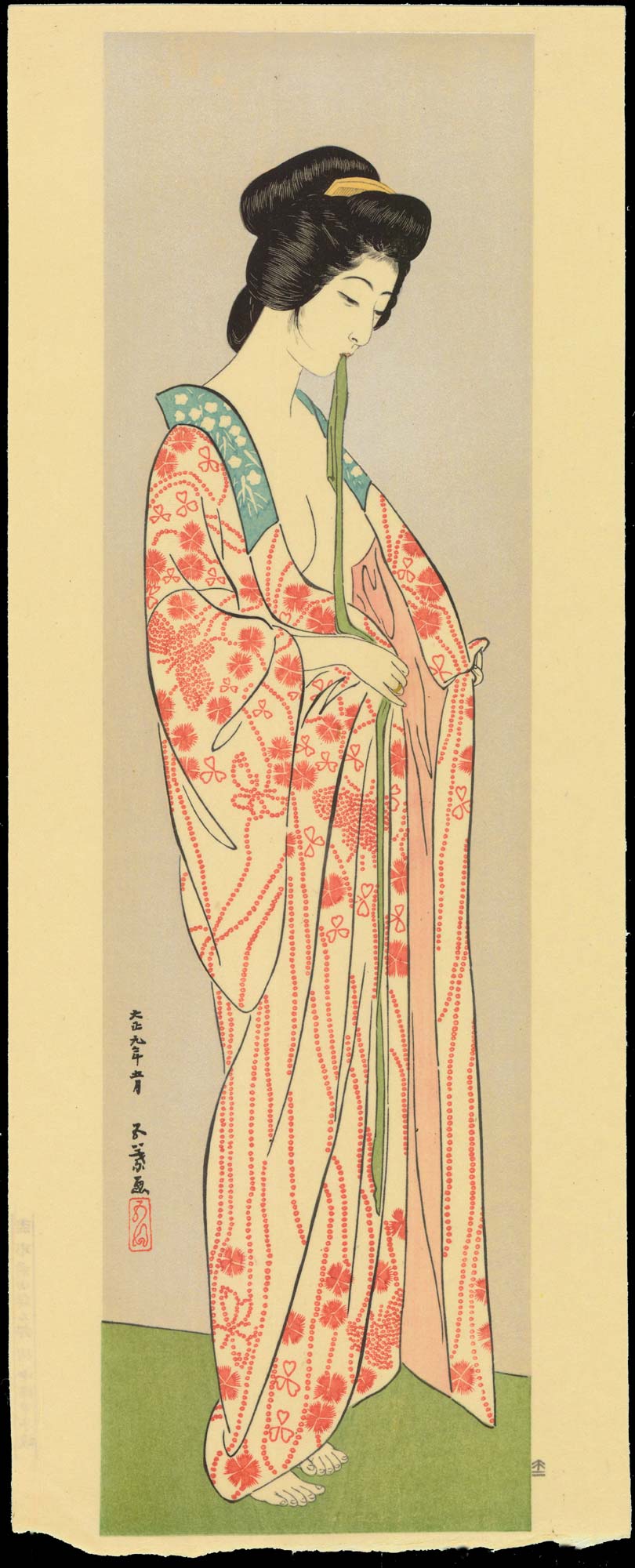 橋口五葉による浮世絵「Beauty in Long Undergarment - 長襦袢の女」