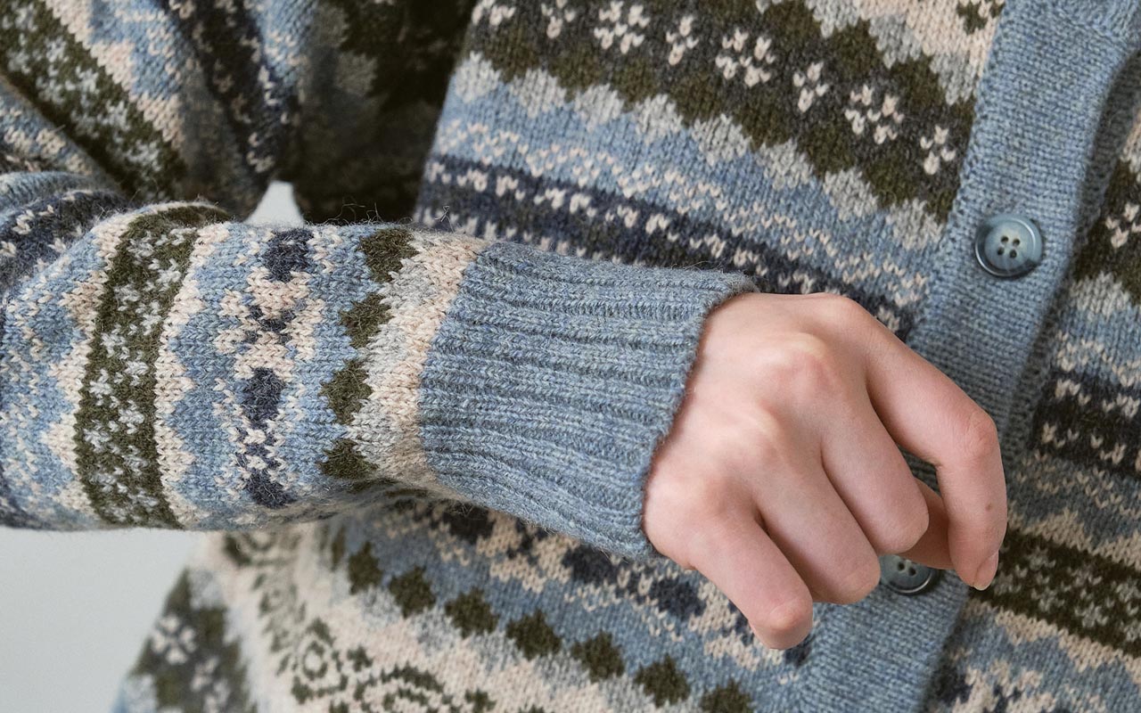 フェアアイル柄ニットカーディガン シェットランドウール7G | ニット