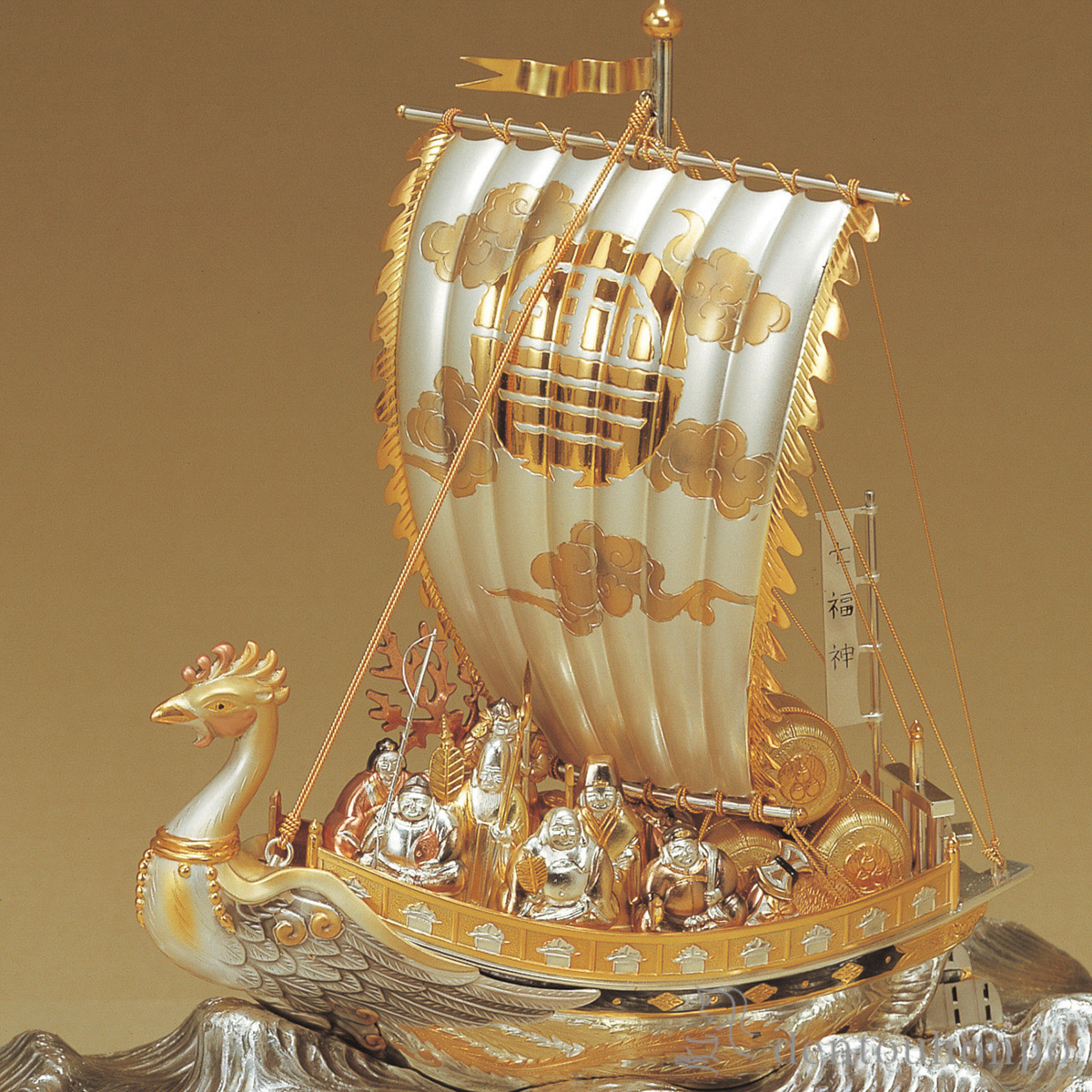 送料無料】 銀製 宝船 七福神 B 205g / 武比古 置物 七福神 恵比寿