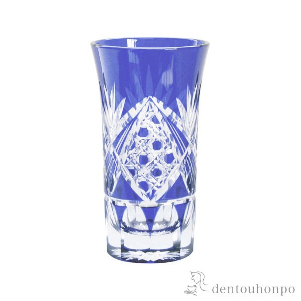 送料無料】 八角籠目・菊底 一口ビール 瑠璃 江戸切子 / 田島硝子