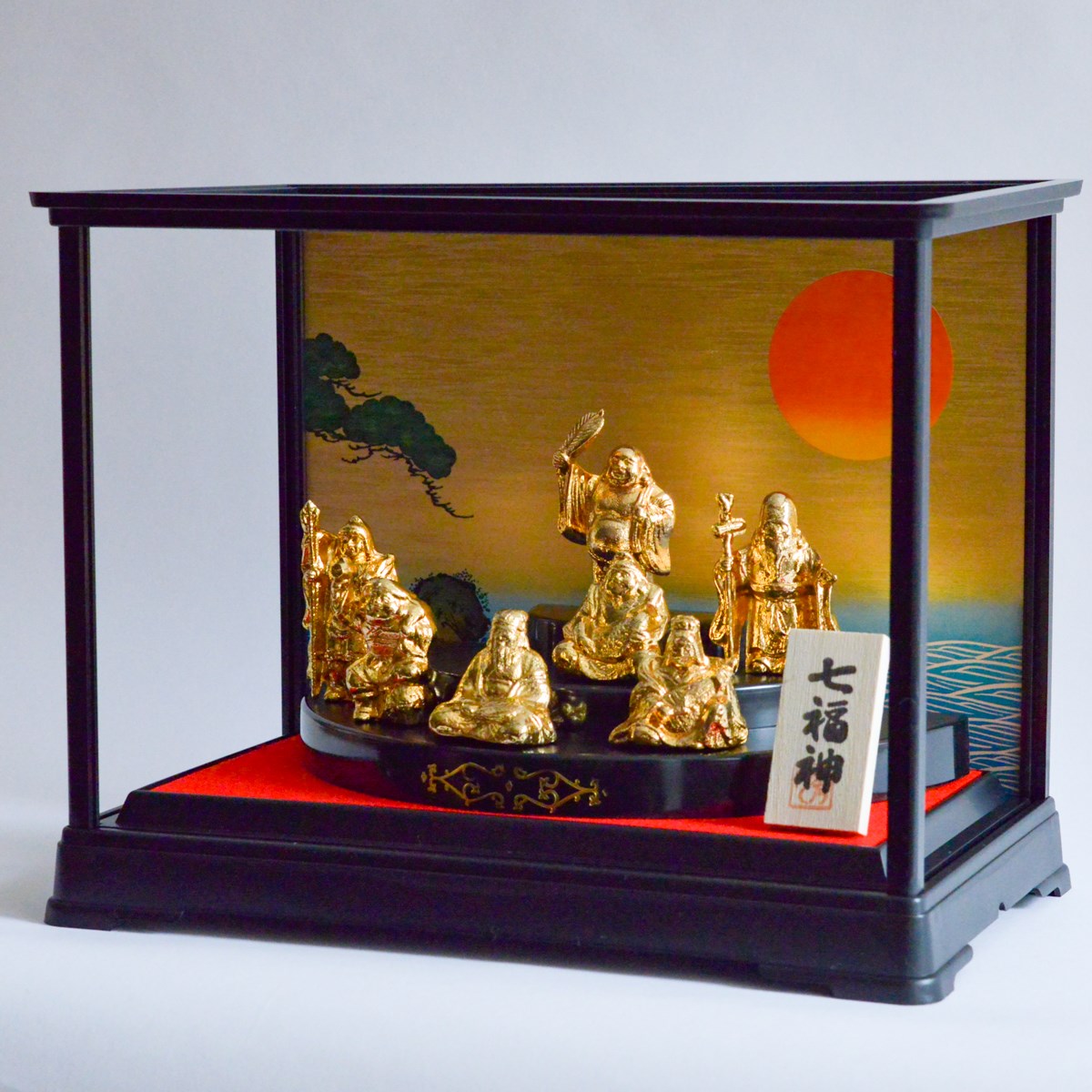 送料無料】 七福神 純金メッキ / 恵比寿 大黒 宝船 置物 幸運 高岡銅器