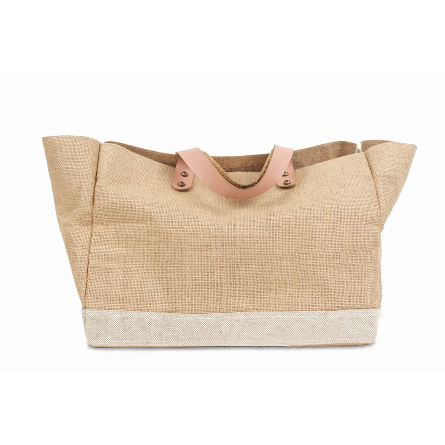 Large Jute Tote Bag With Leather Handle