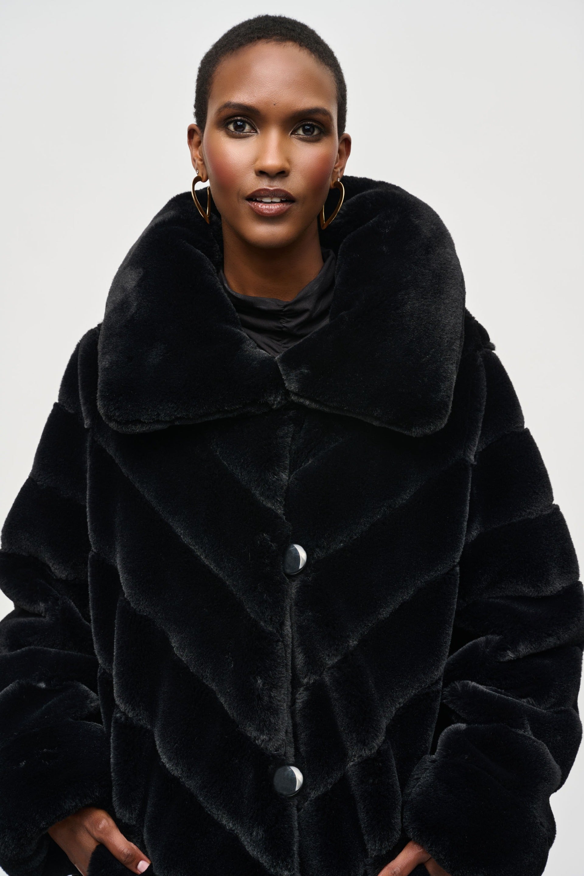 Joseph Ribkoff Black Reversible Faux Fur Coat Style 243904 – DECABANA