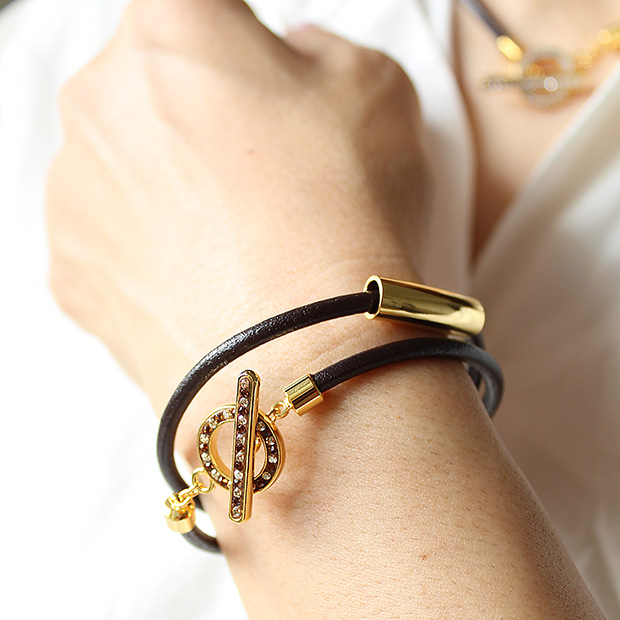 Deco bijou / T-BARレザーブレスレット [Gold/Silver]