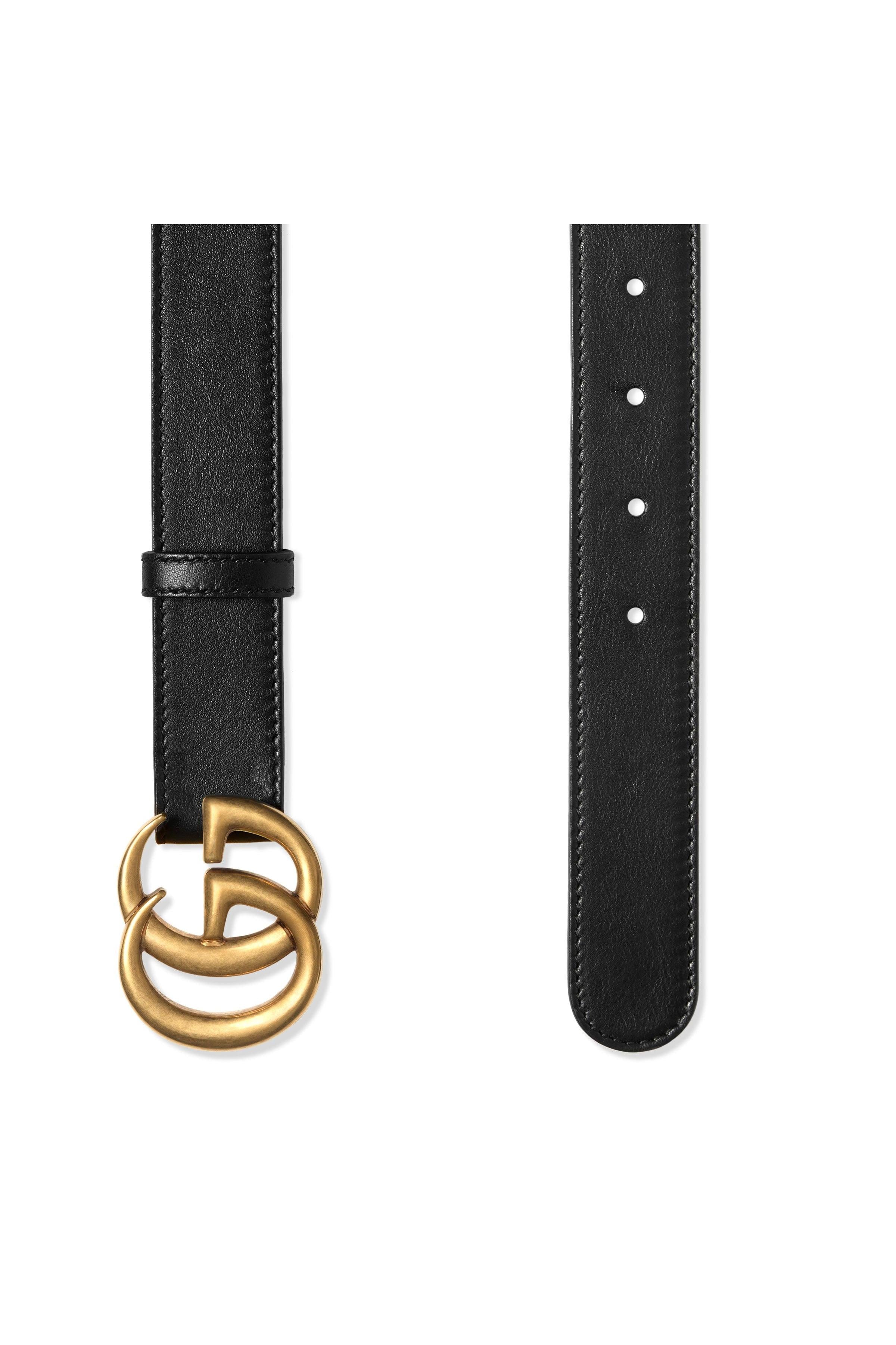 Gucci 414516 AP00T Belt Black Leather with Gold Double G Buckle