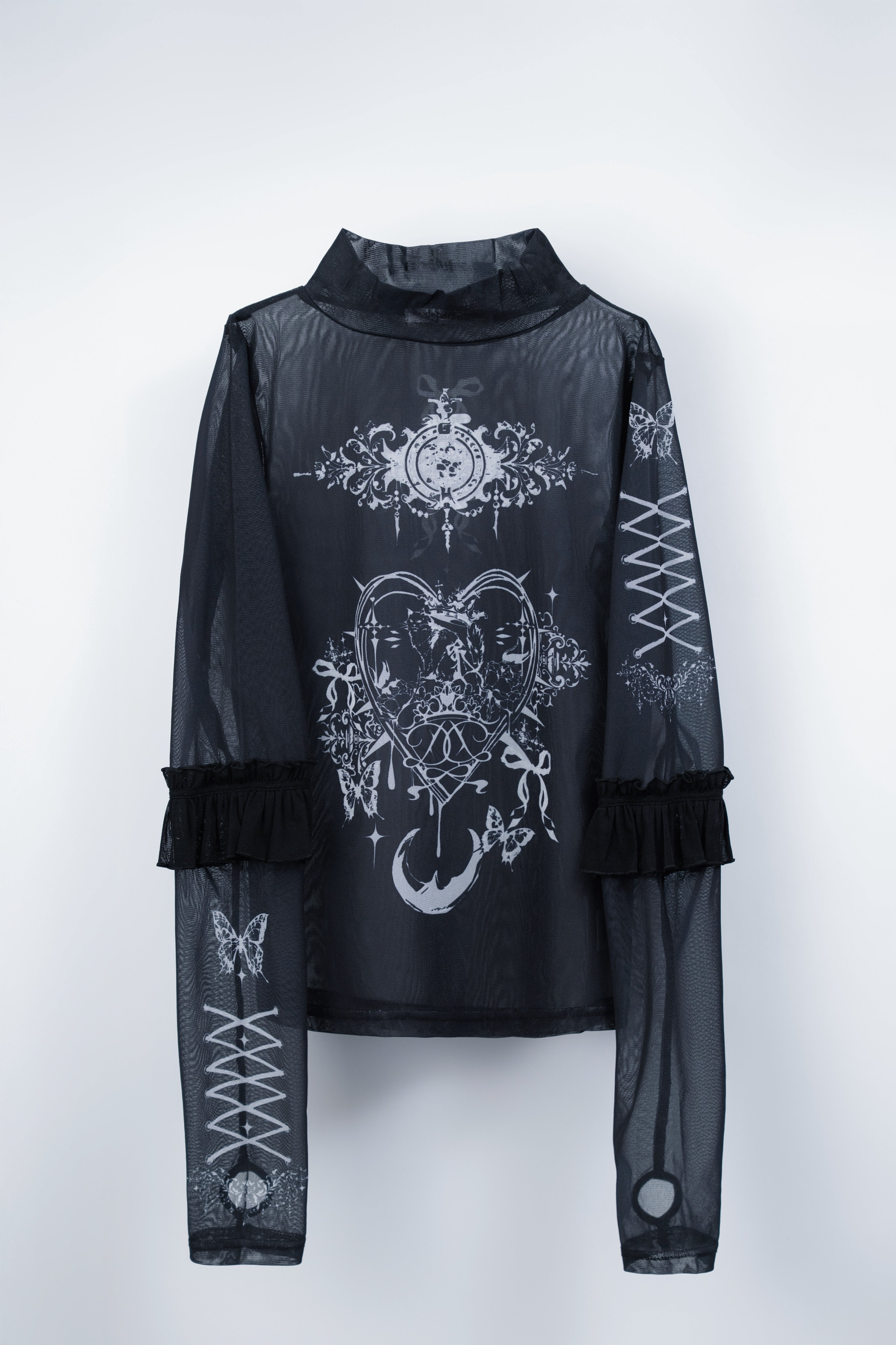 frill tattoo sheer tops black