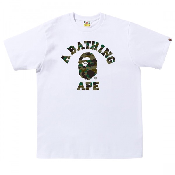 A Bathing Ape Men 1st Camo College Tee white green