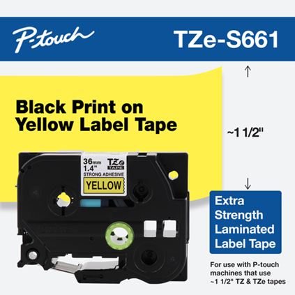 TZe-S661 - 36mm Black on Yellow Laminated Label Tape