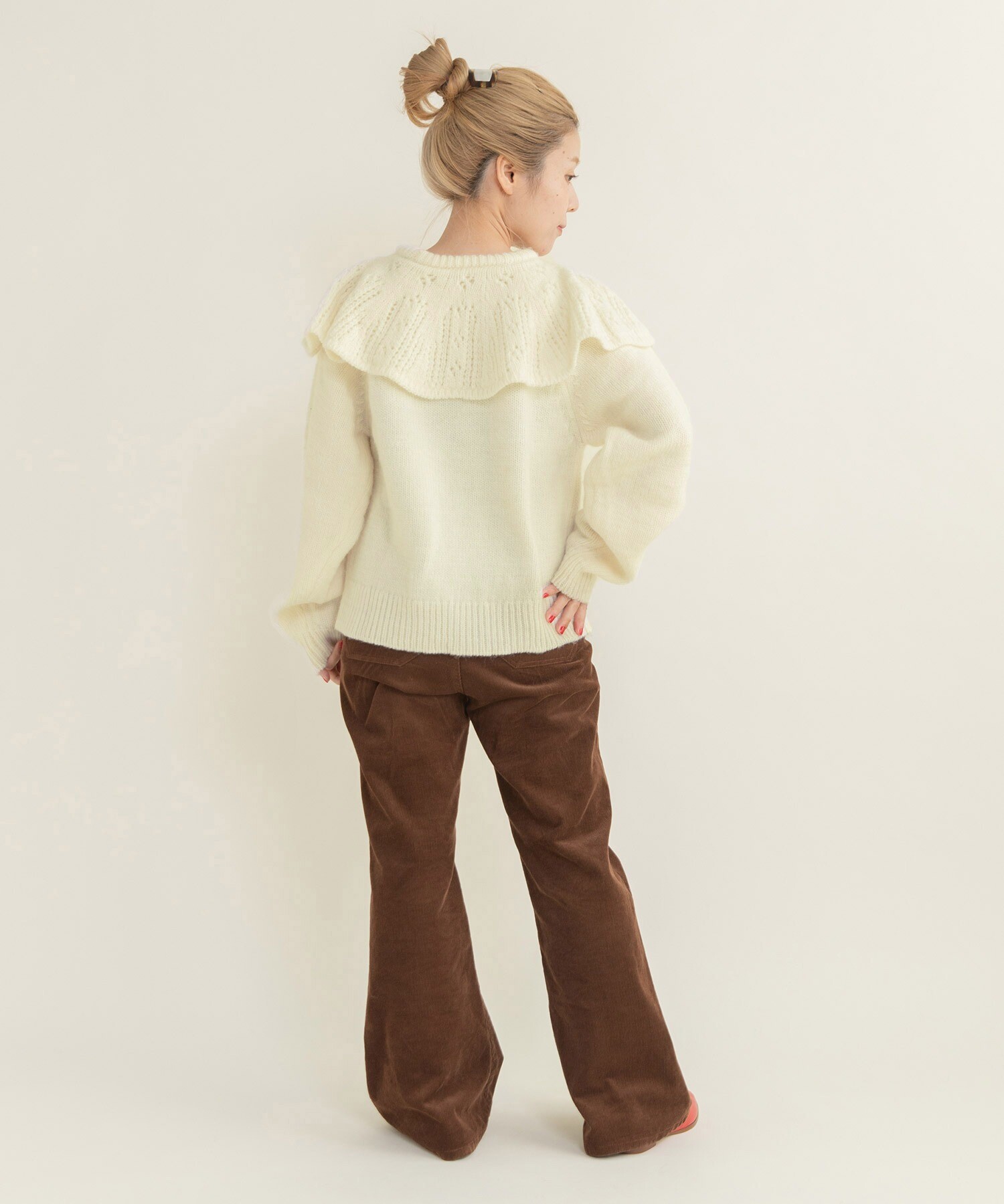 AMBIDEX Store ○1/3Wool 透かし編みケープ襟プルオーバー(F キナリ